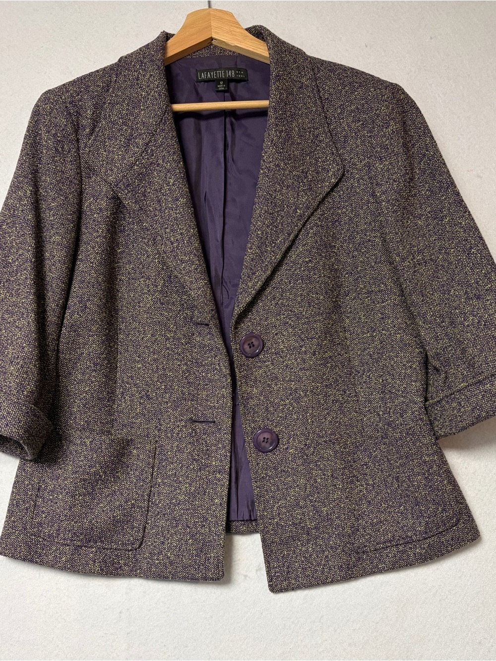 Lafayette 148 New York Quiet Luxury Virgin Wool Blend Tweed Blazer Jacket 
Sz 12